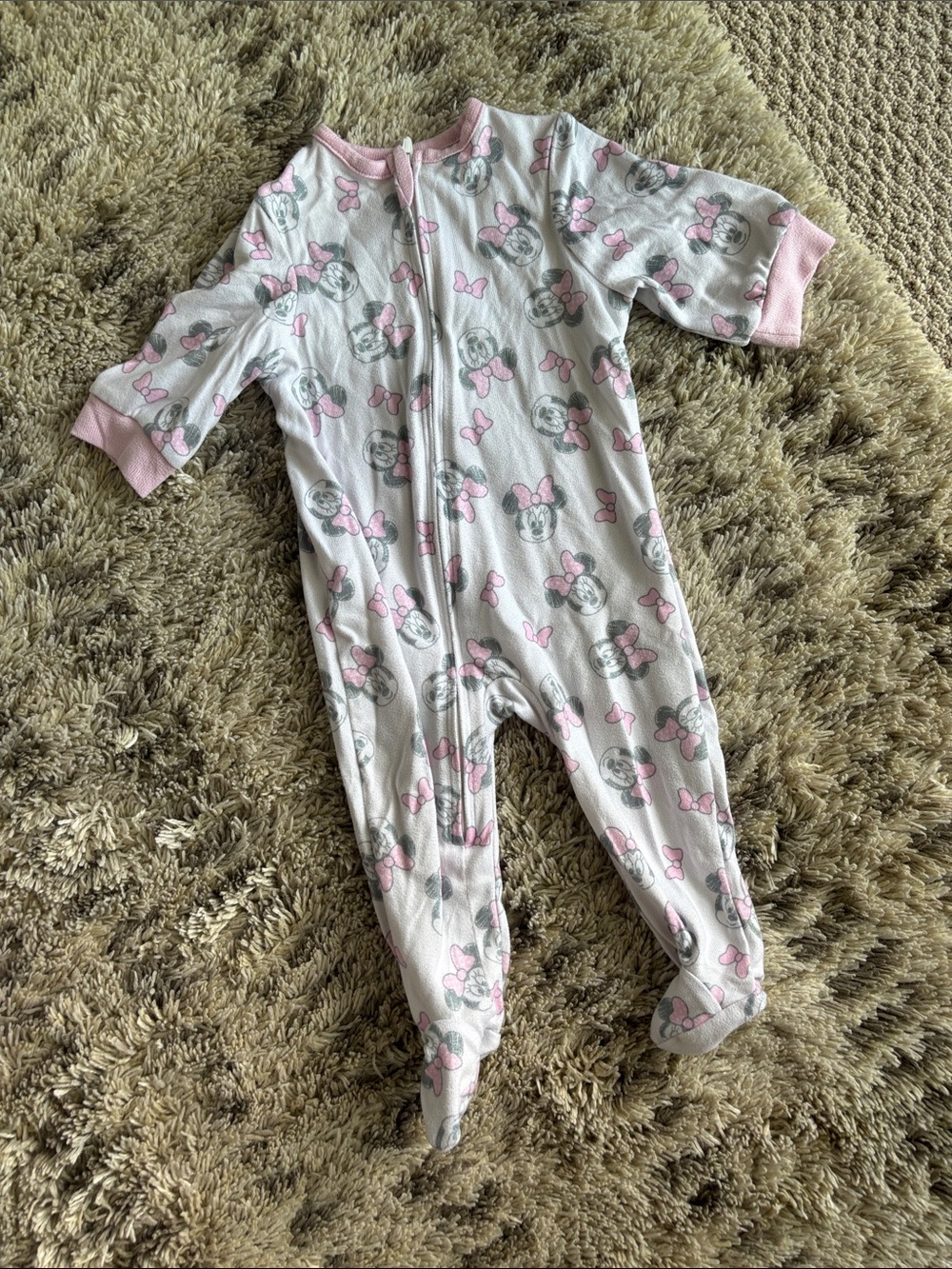 Disney Minnie Mouse Pink & White Footed Pajamas